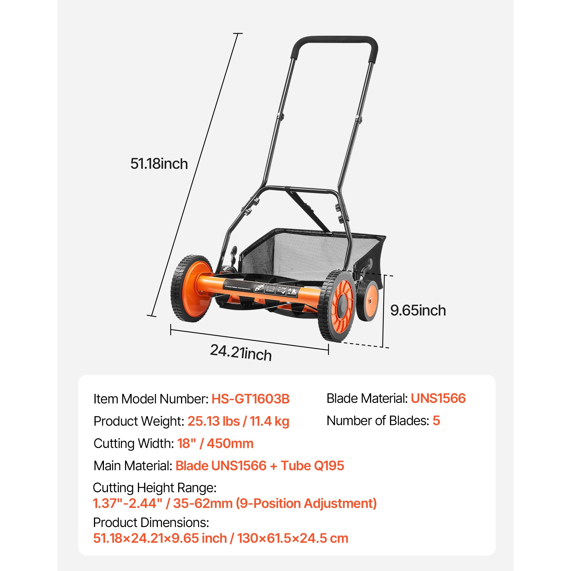 18" Manual Push Reel Lawn Mower 5-Blade Adjustable Height Grass Catcher 4 Wheels