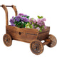 Wooden Wagon Planter Box with Wheels – Mobile Garden Cart, Carbonized Fir, 26.5" L