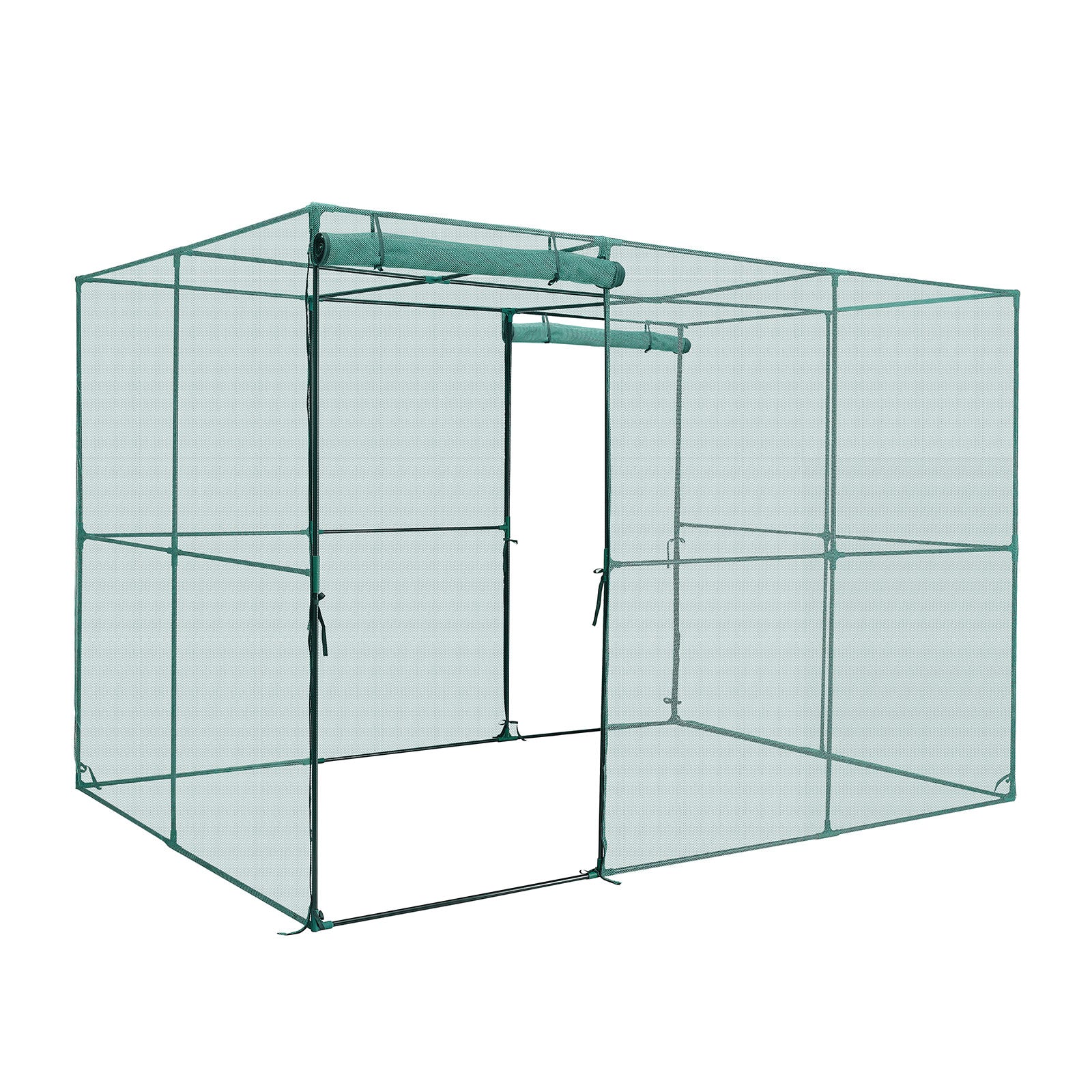 9.5ft x 6.36ft x 6.36ft Walk‑In Crop Cage — Tall Plant Protection Tent Zippered Door & Wind‑Resistant Frame Black Green