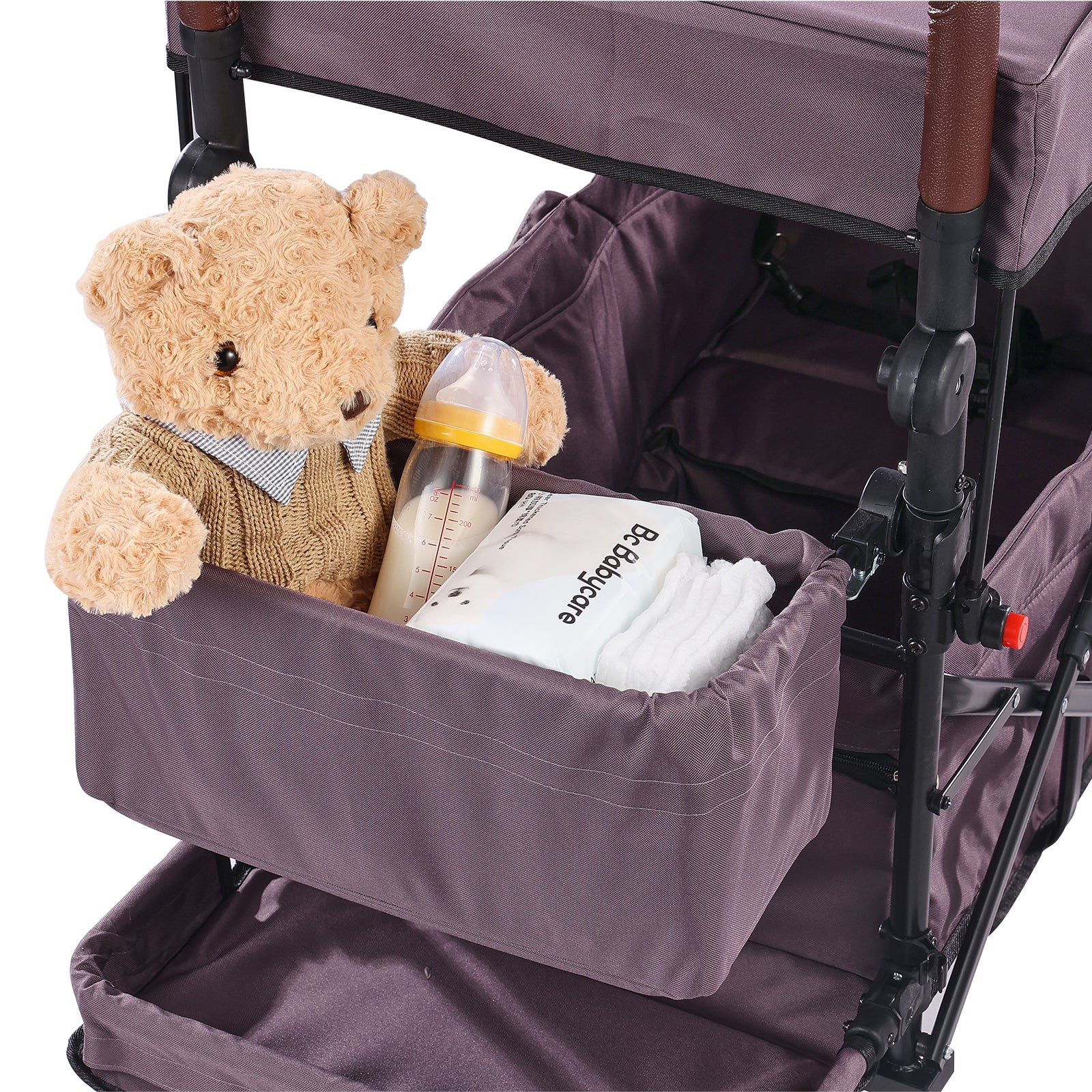 Wagon Stroller for 2 Kids, Push Pull Quad Collapsible Stroller with Adjustable Handle, Encircling Harness Removable Canopy,4 Wheels w/ Brakes,Mutifunction Tandem Stroller for Camping Dark Purple