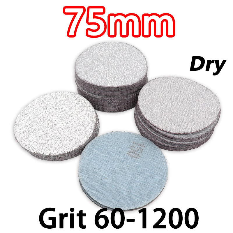 Round 75mm Dry Sanding Pads Set with Grit Range from P60 to P1200 for Home DIY Projects
