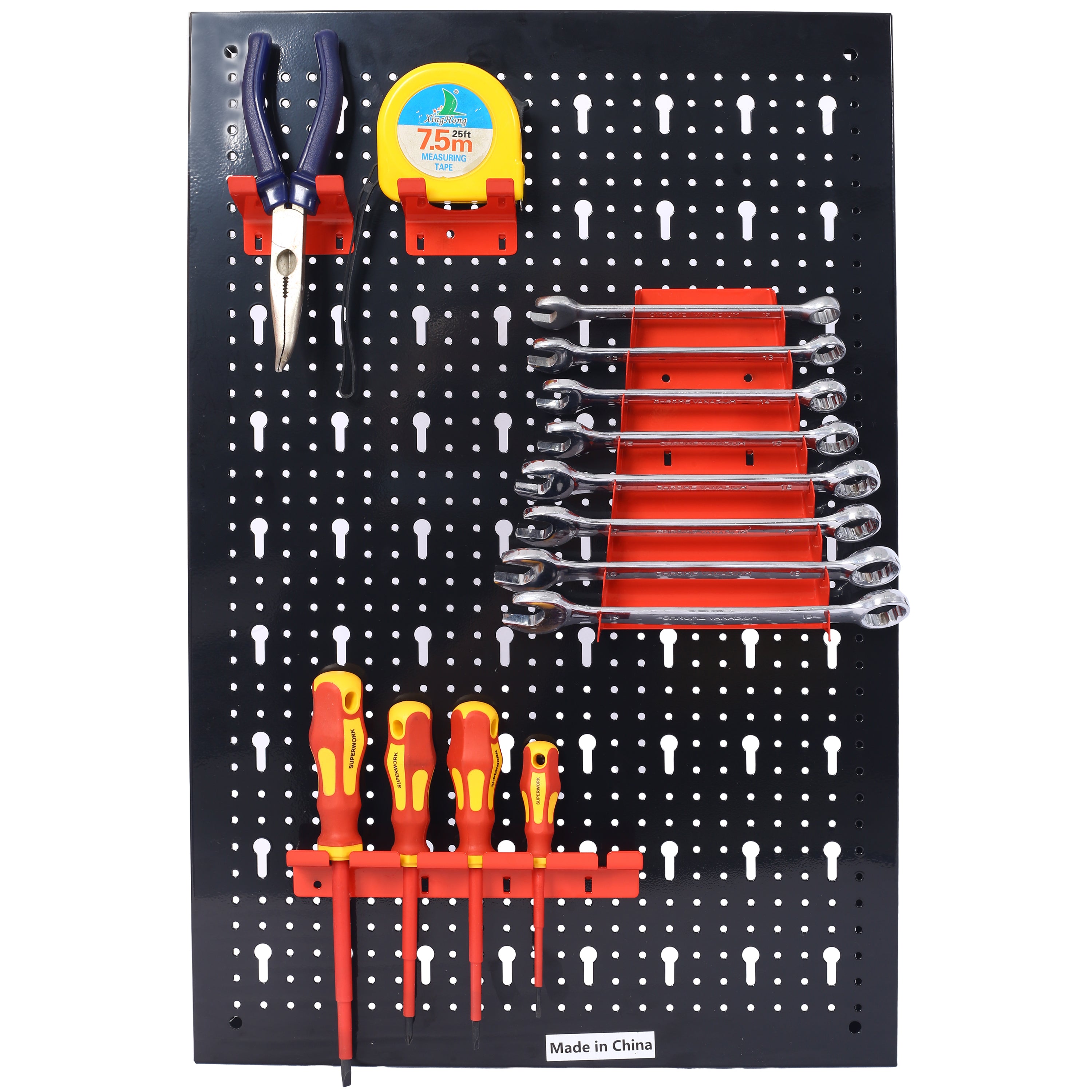 4ft Metal Pegboard Wall Organizer Kit, 48"x24" Garage Tool Storage with Drill Bit Rack, Wrench Rack & Hooks, Black