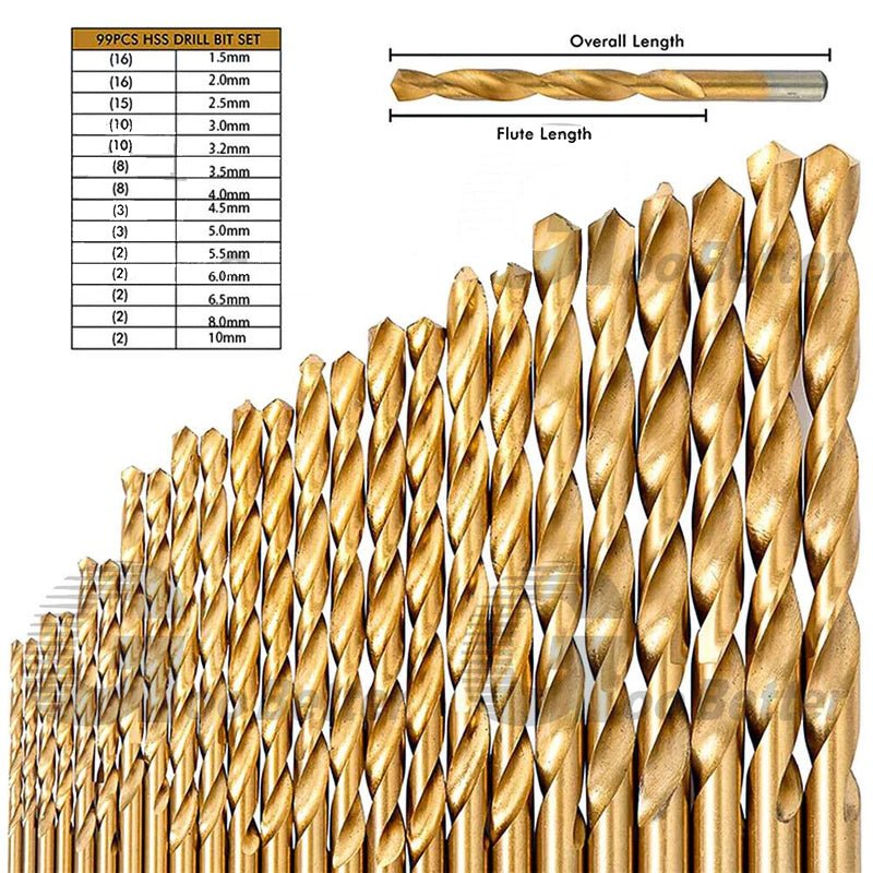 99x Titanium Hss Cobalt Twist Drill Bit Set 1.5 - 10mm Straight Shank Metal Tools - HomeDIYer