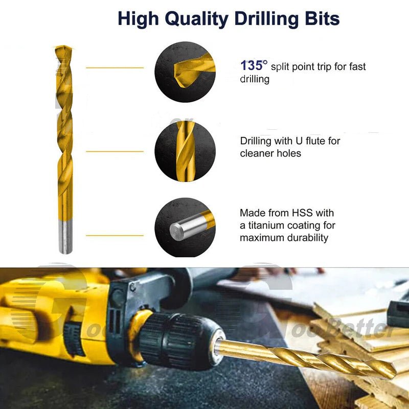 99x Titanium Hss Cobalt Twist Drill Bit Set 1.5 - 10mm Straight Shank Metal Tools - HomeDIYer