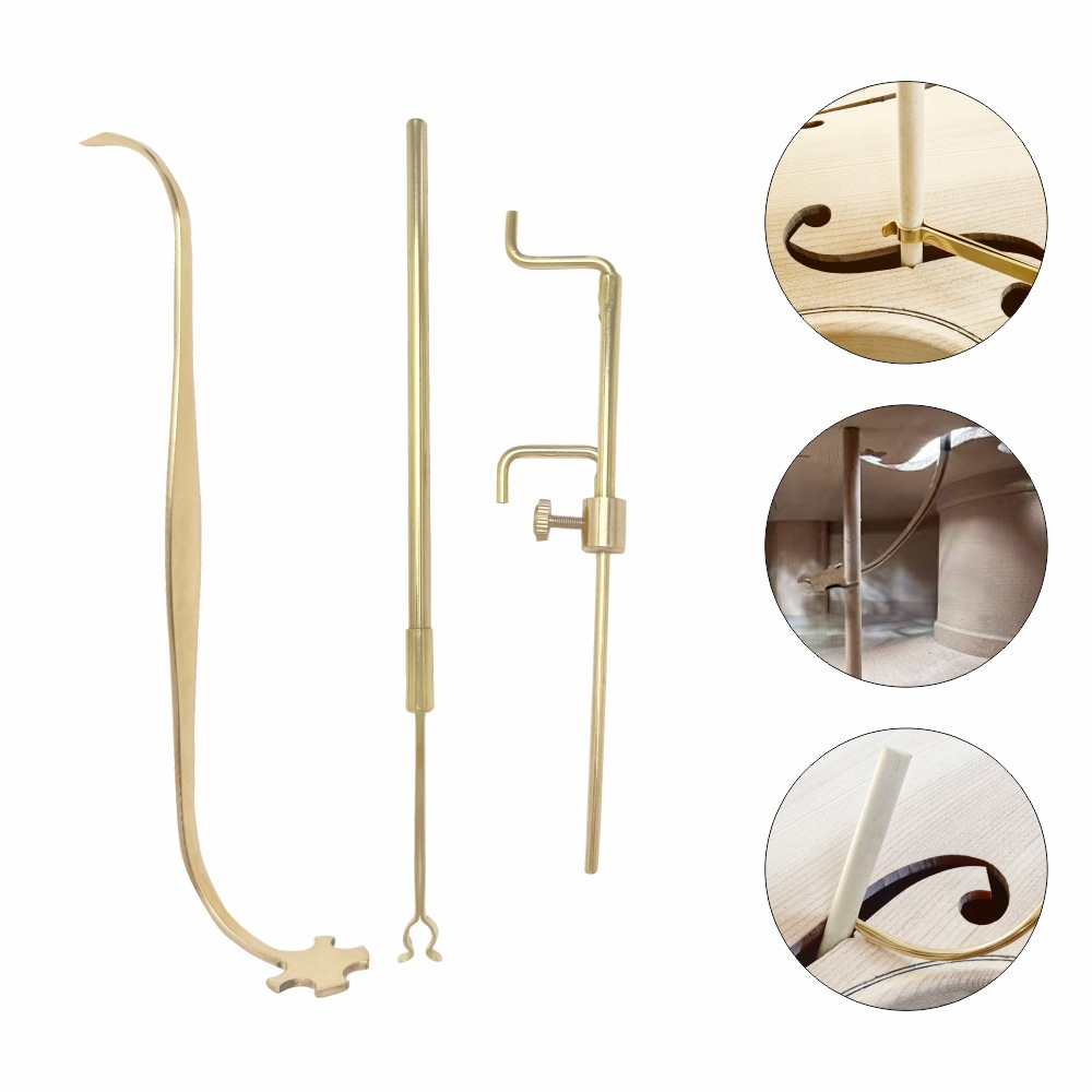 Violin Cello Bass Sound Post Tool Set Brass Setter Clip Ruler
