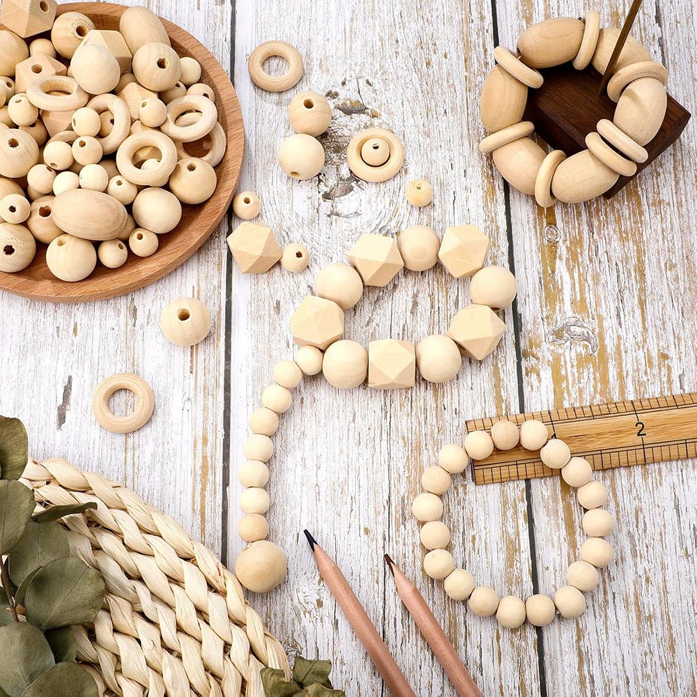 416 Pcs Natural Round Wood Beads Combination Set for DIY Crafts Garland Jewelry - HomeDIYer
