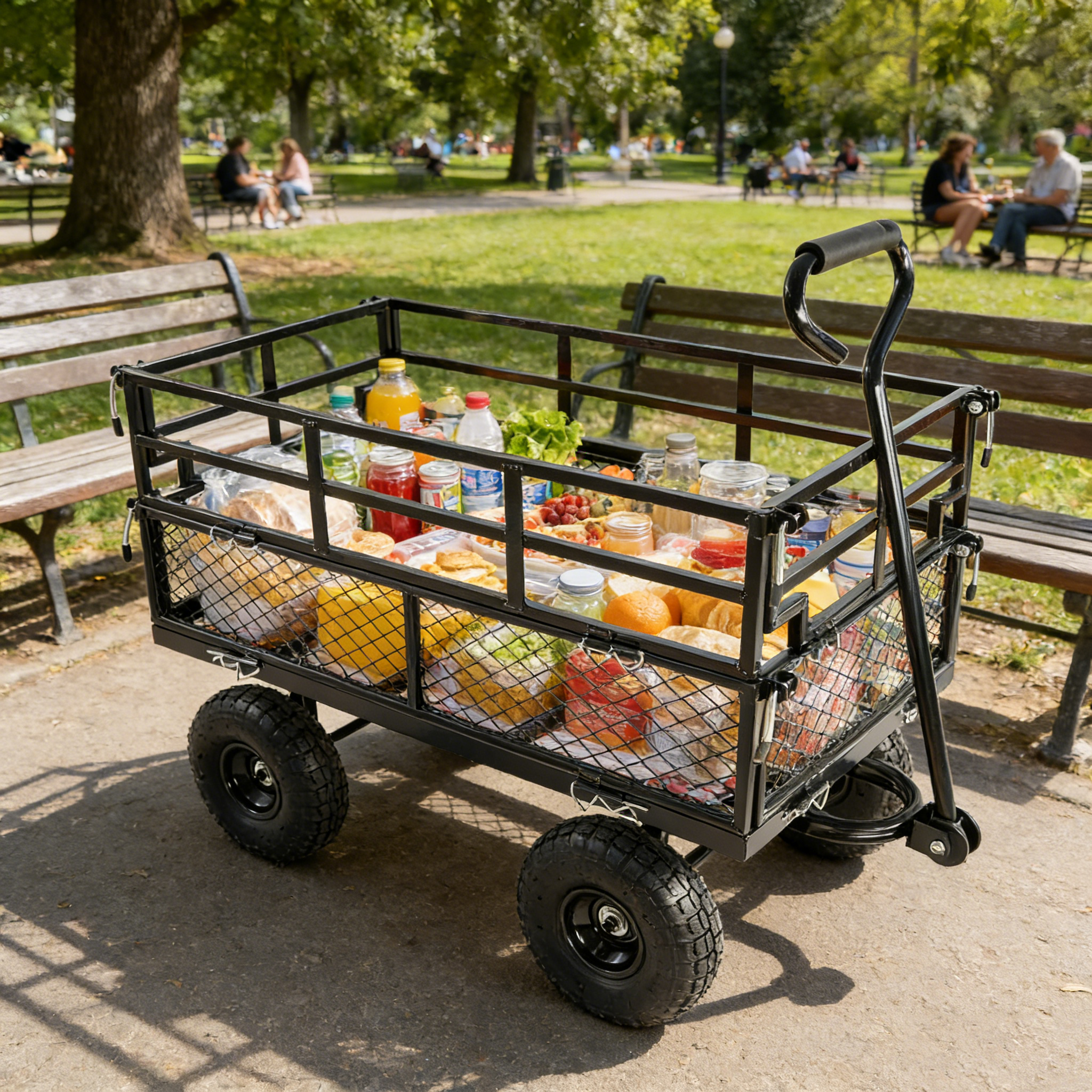 (Black double fence utility cart) Wagon Cart Garden cart trucks make it easier to transport firewood