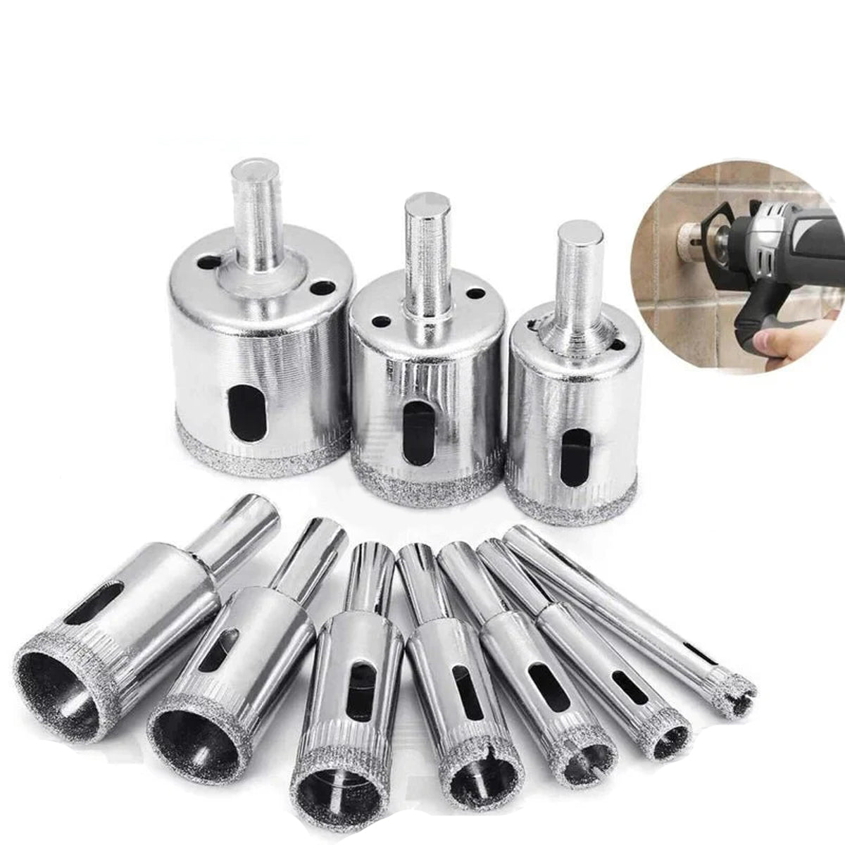6mm-32mm Diamond Hole Saw Kit Drill Bits Set Cutter Glass Ceramic Tile Porcelain