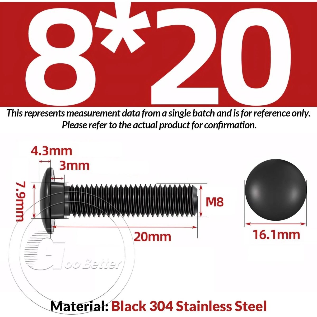 M8 M10 M12 Carriage Bolts – Cup Square Domed Head, Black A2 - 70 Stainless Steel - HomeDIYer