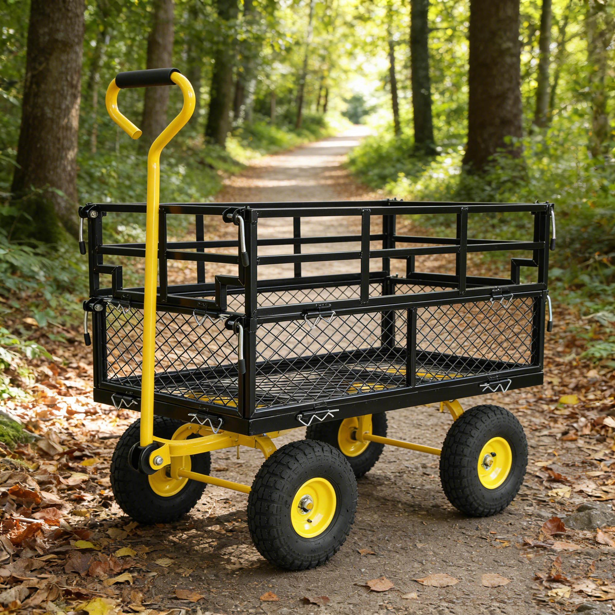 Mini Folding Wagon Garden Shopping Beach Cart (brake+orange+black)