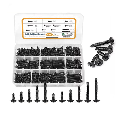 #8 & #10 Phillips Wafer Head Self-Tapping Screws Black 410 Stainless Steel – 425-Piece Kit