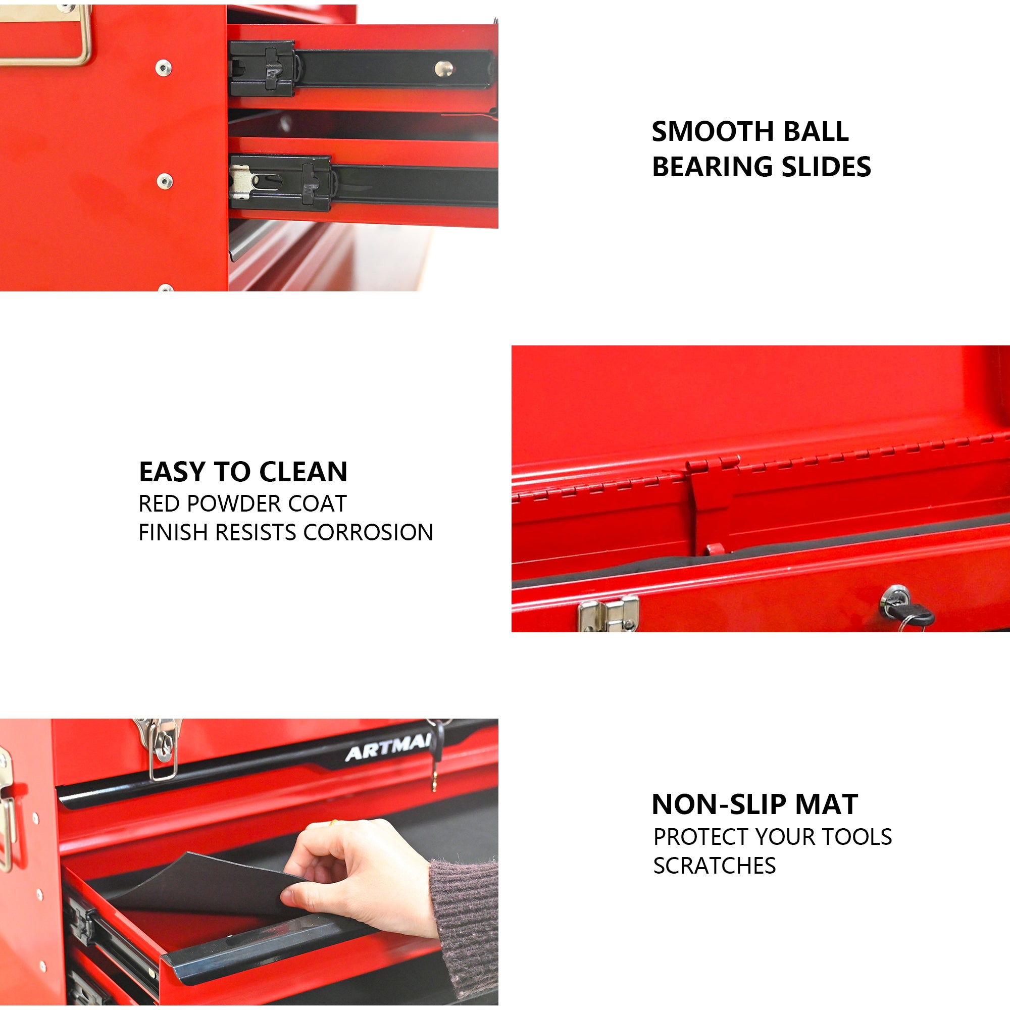 20-inch Steel Tool Box with Drawers – Red Portable Tool Storage Organizer