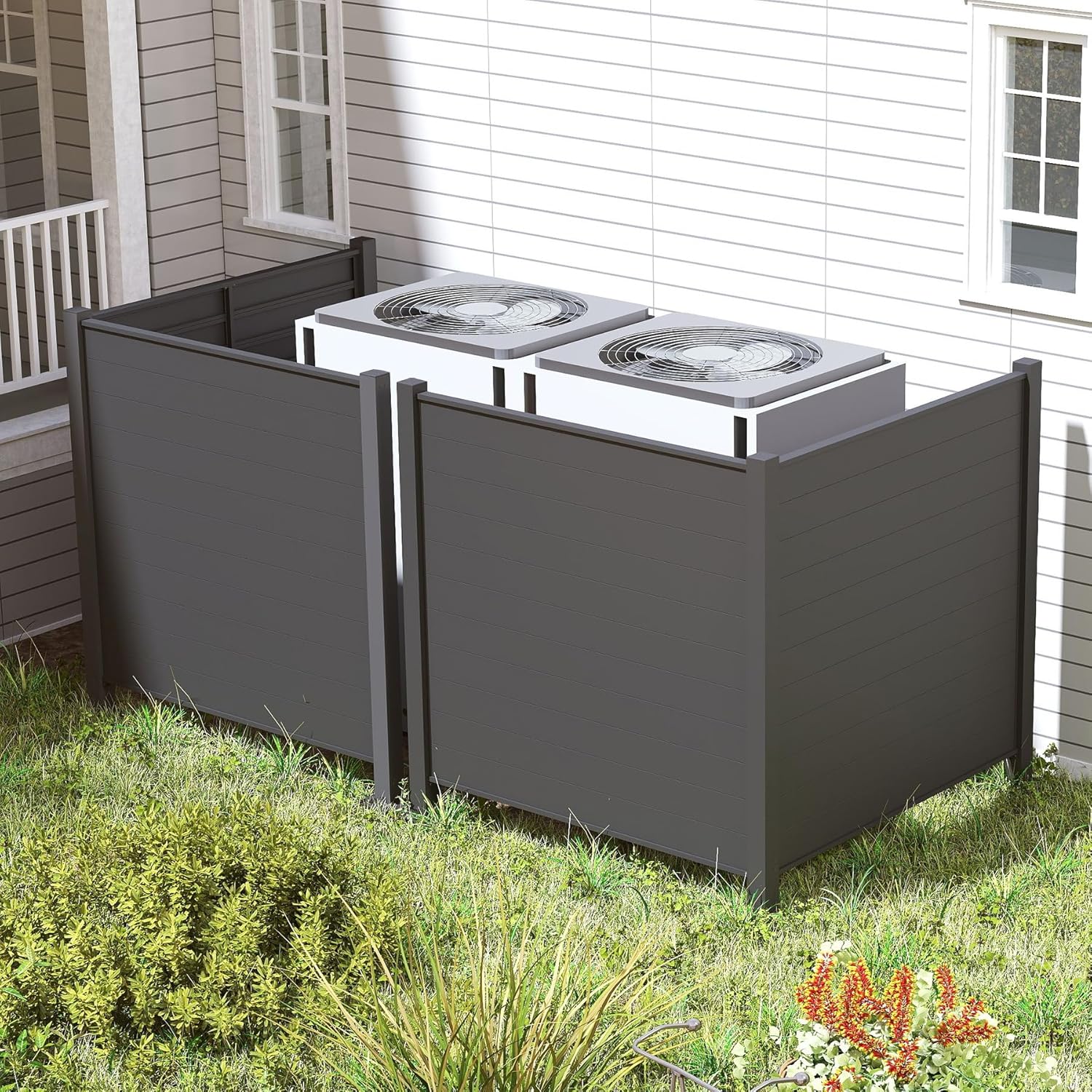 50 x 50 Inch Outdoor Metal Privacy Screen 2 Panel Set — AC Fence, Trash Can Enclosure, Black