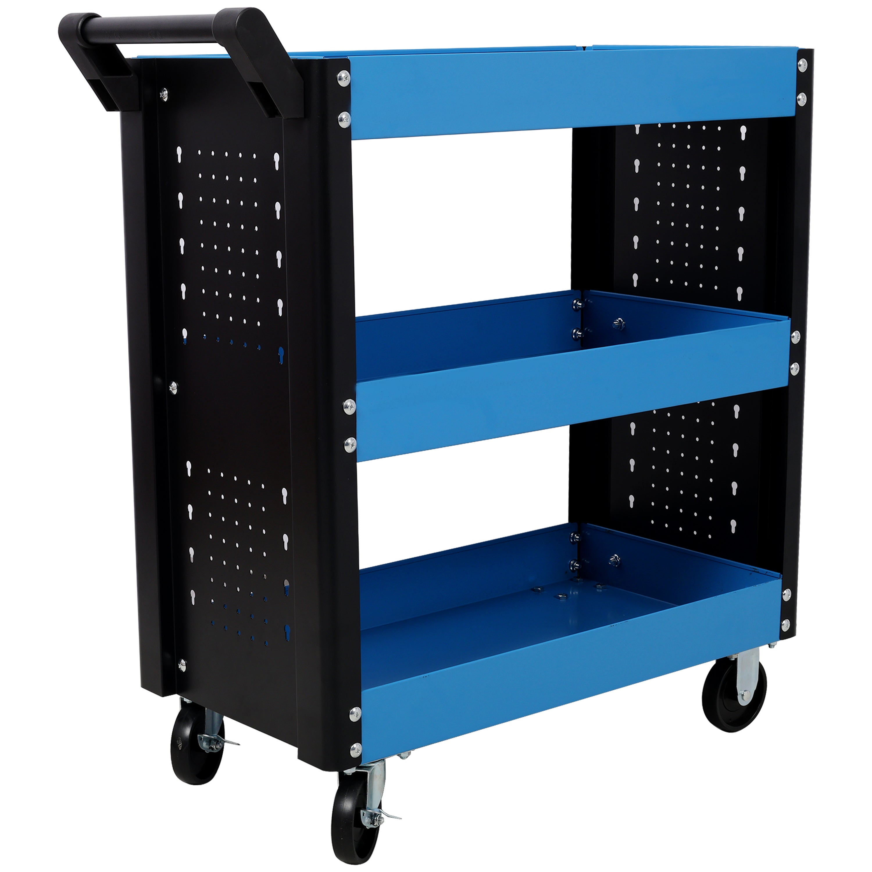 3 Tier Rolling Tool Cart on Wheels,Heavy Duty Utility Tool Cart with Pegboard for Repair Shop, Garage, Warehouse,Blue