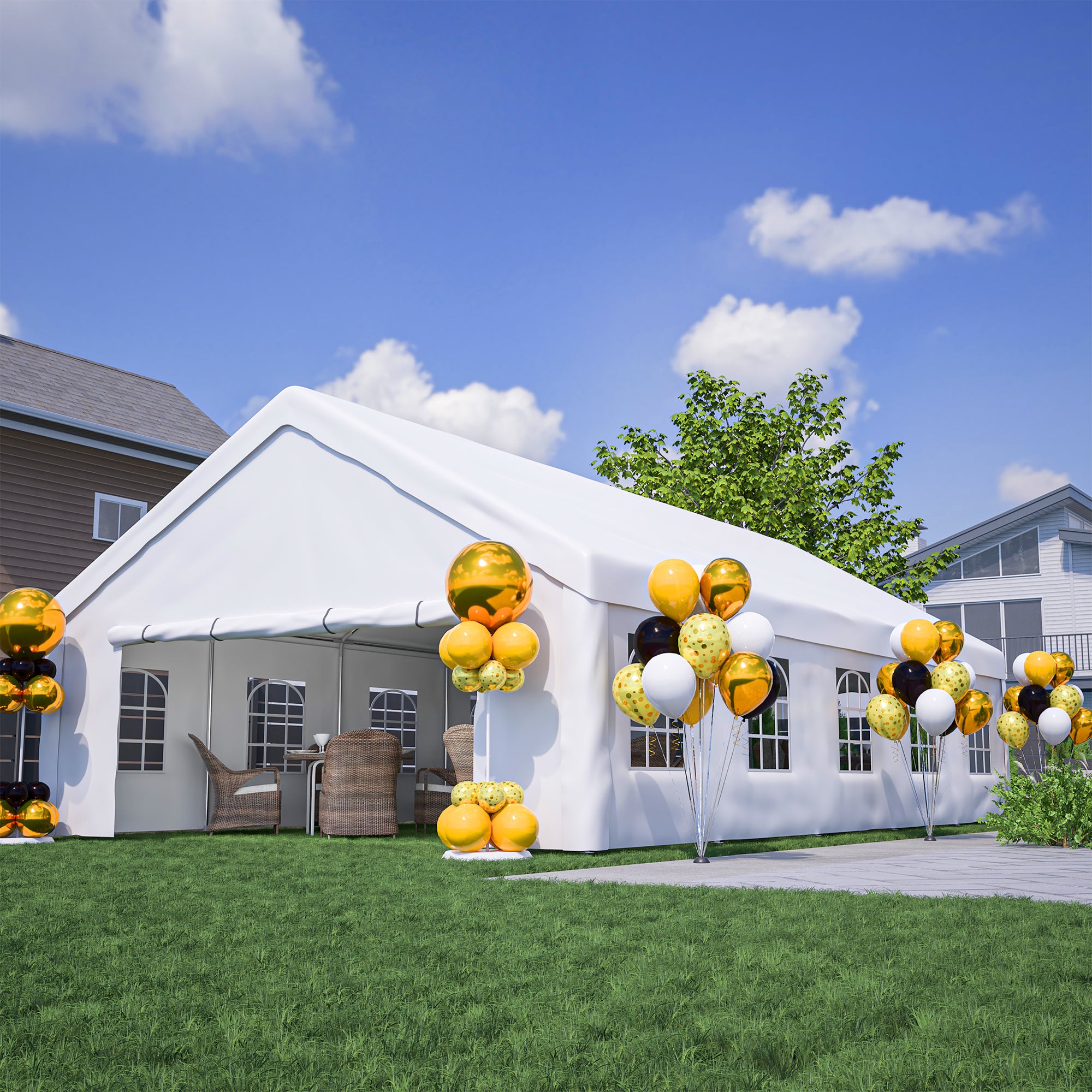 20x32 ft Large Party Tent with Removable Sidewalls & 3 Storage Bags, 180G PE Waterproof – White