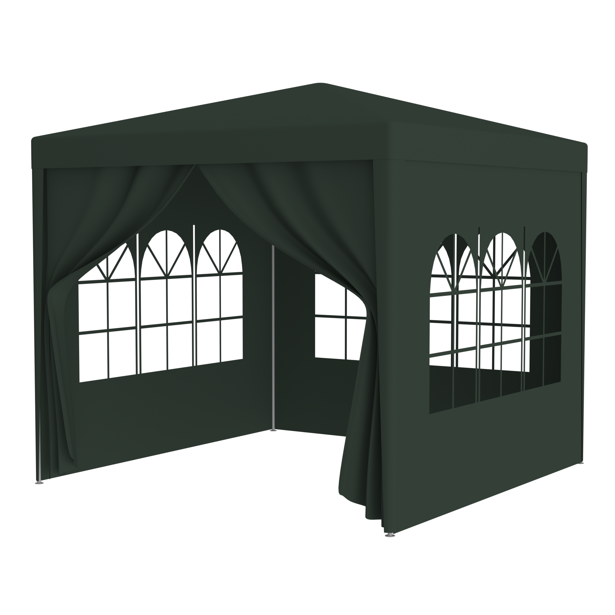 10x10 Ft Party Tent Gazebo, 4 Removable Sidewalls, Church Windows & Zipper Door, Green