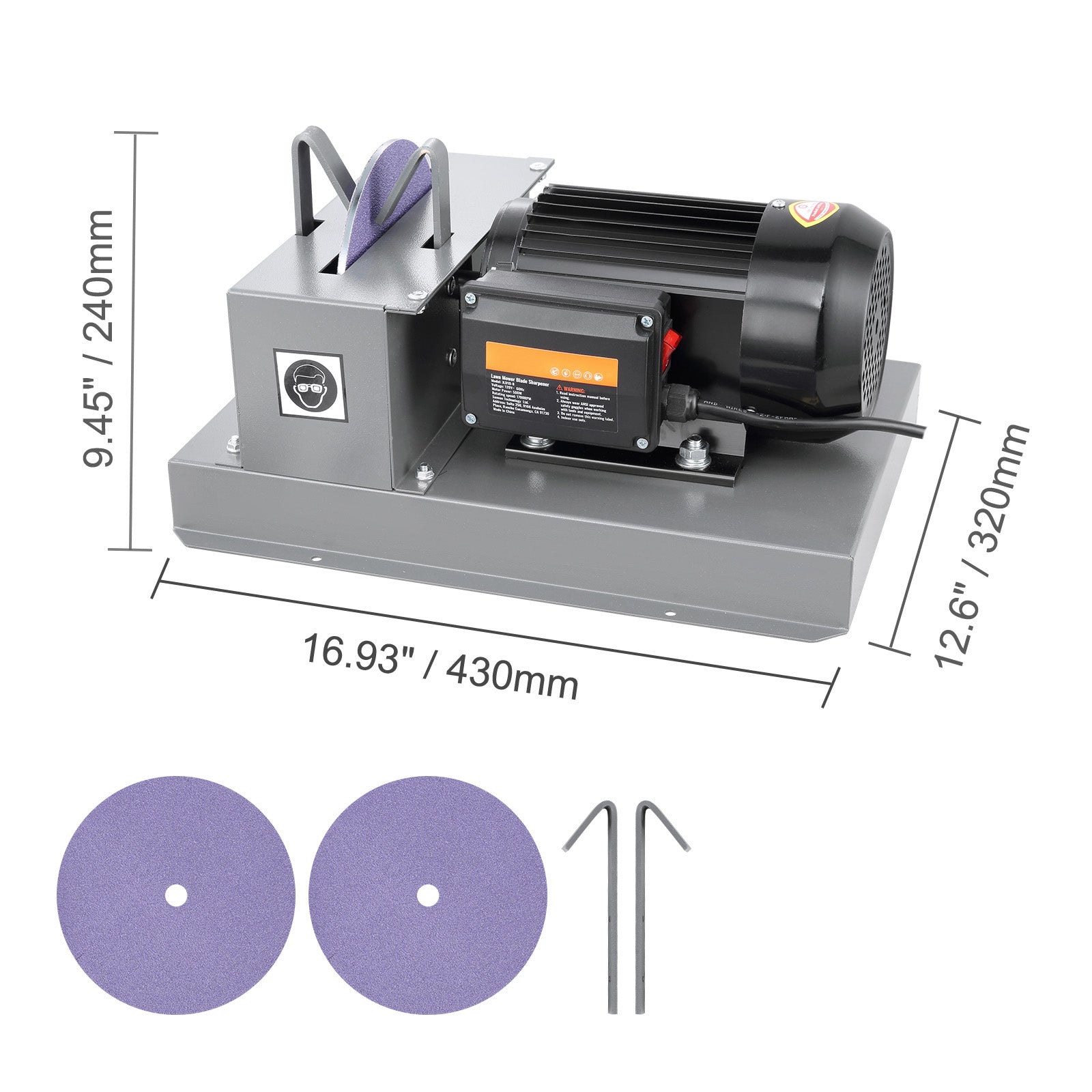 Lawn Mower Blade Sharpener, 2/3HP 500W Lawnmower Blade Grinder with 7-inch Ceramic Grinding Wheel, Powerful Bench Mower Sharpening Machine for High/Low Lift Blades, Gator Blades, Flat Blades