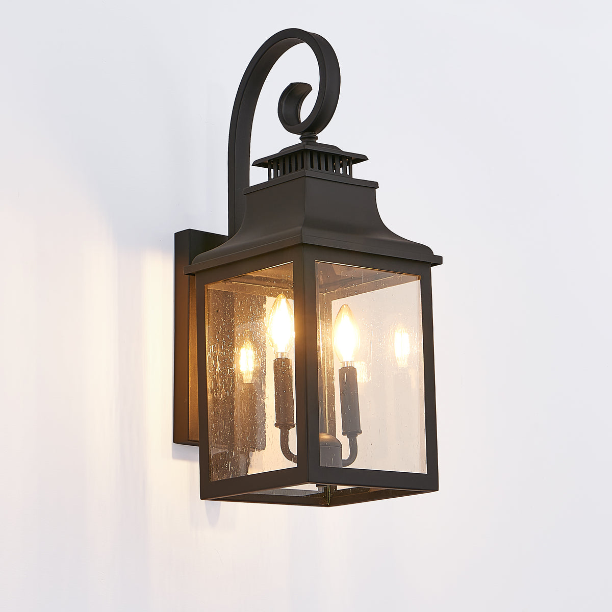 Outdoor Wall Lantern 23" Vintage Black 2-Light Seeded Glass | HomeDIYer