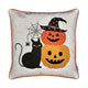 Halloween Throw Pillow 20x20 with Black Cat & Pumpkin Embroidery