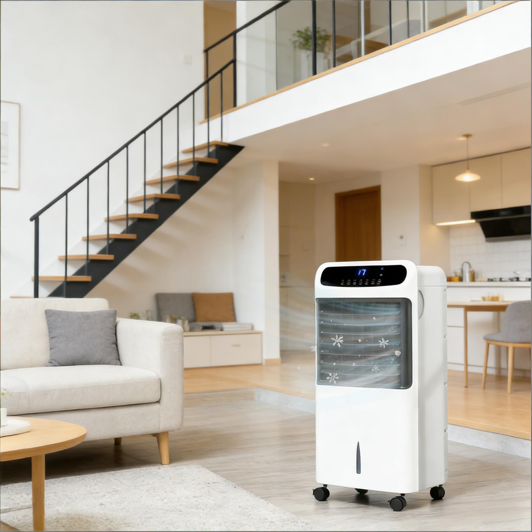 Evaporative Air Cooler 3.2 Gal with 2 Ice Boxes, 270-377 sq ft, 3-in-1 Ice Cooling Fan, 60° Oscillation, Wheels, 12H Timer & Remote, White