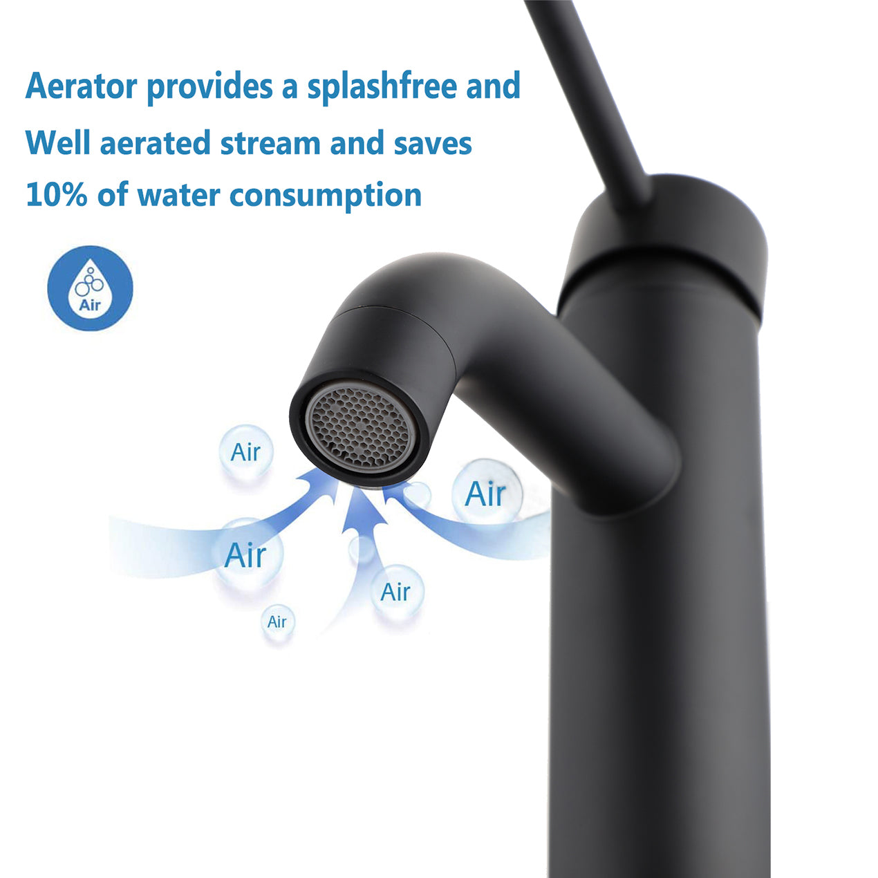 ADA Compliant Single Hole Bathroom Faucet - 6.57" High Stainless Steel Waterfall Faucet Matte Black
