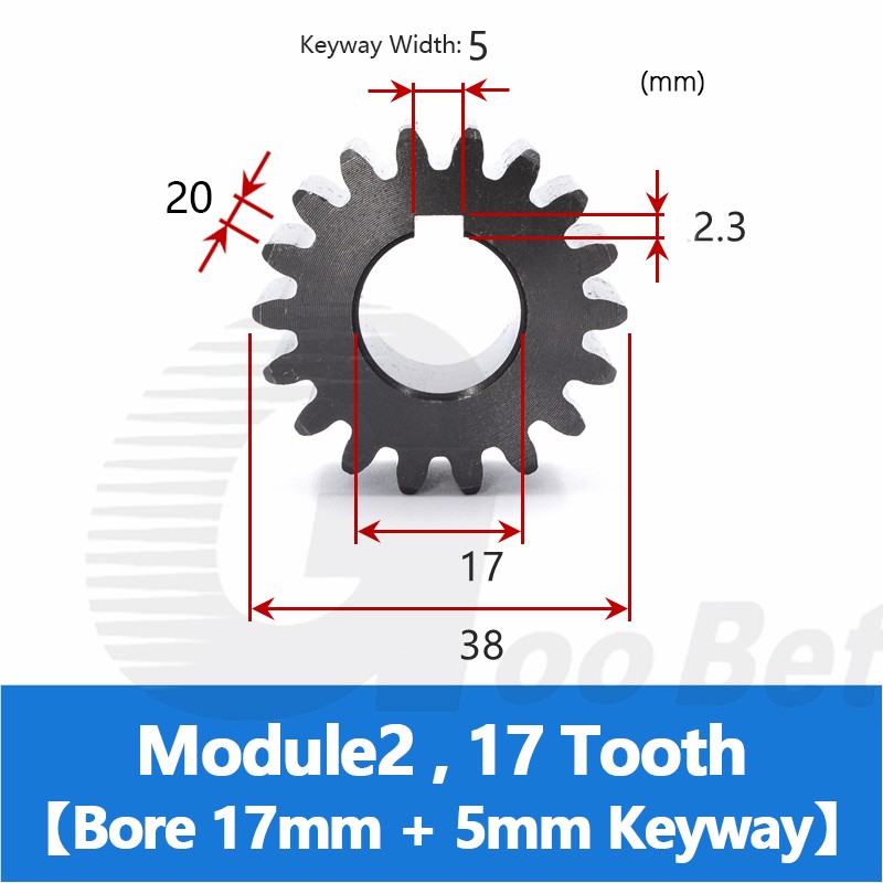 Spur Gear C45 Steel Black Oxided Module 2 Pinion 12-30 Tooth Keyway 10-32mm Flat