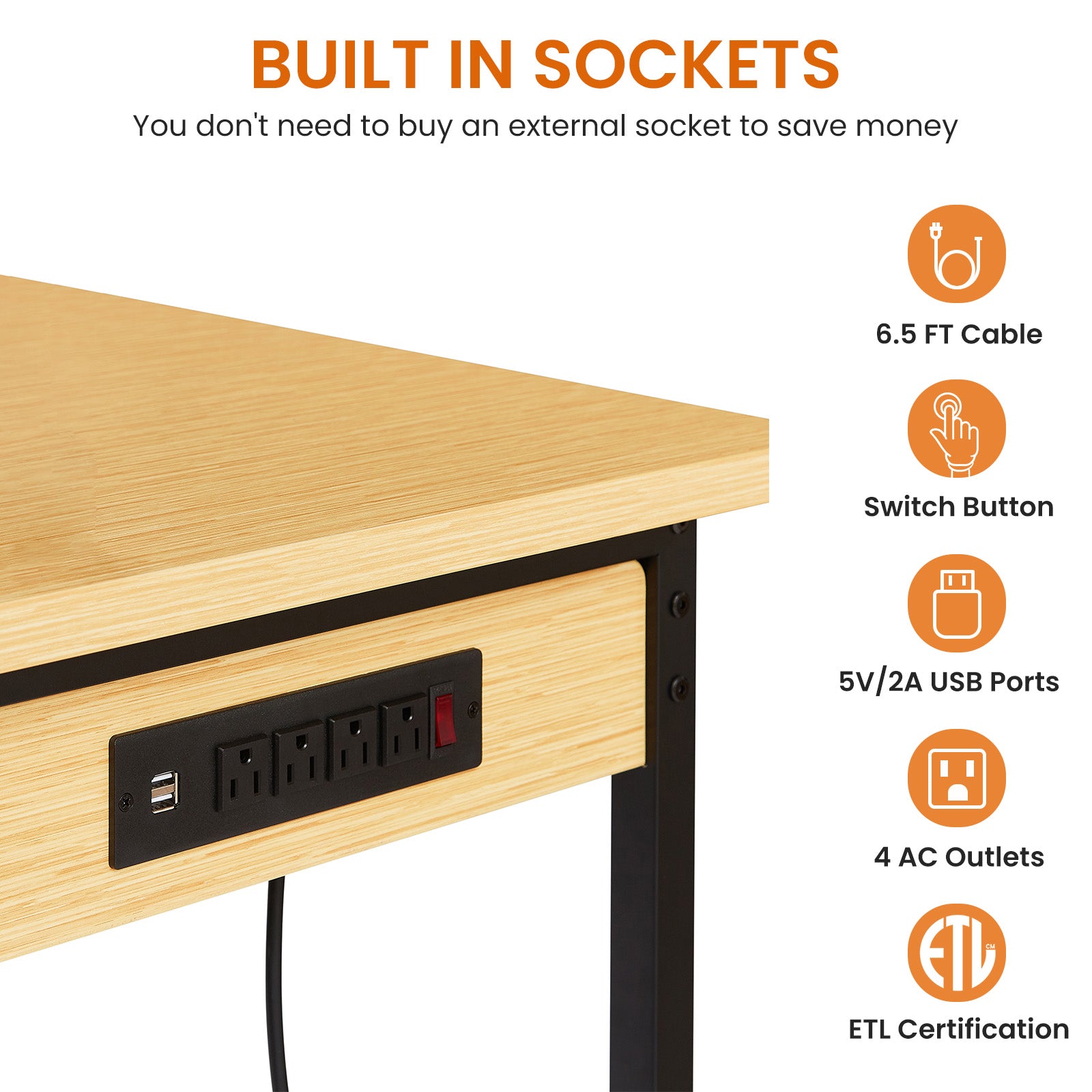 71" Adjustable Rolling Workbench with Pegboard, 1600 lb Capacity, AC Outlets, USB Ports & 18 Hooks, Natural
