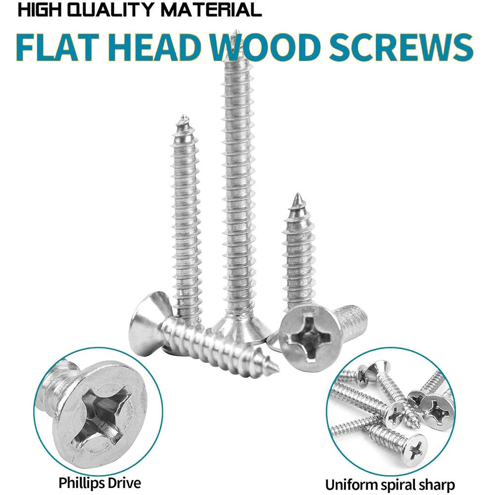 540Pcs Stainless Steel Phillips Flat Head Wood Screw Assortment Set 4 6 8 12 - HomeDIYer