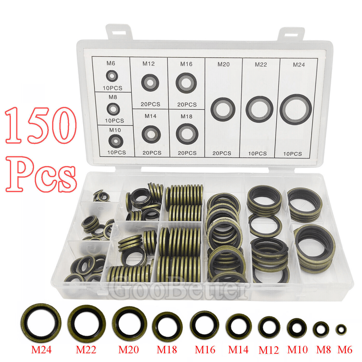 150Pcs Bonded Seal Oil Washer Set M6 - M24 Bonded Oil Petrol Copper Sealing Washer - HomeDIYer