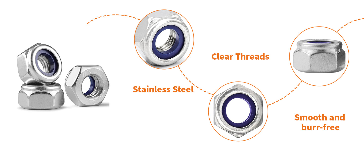 A2 Stainless Steel Nyloc Nuts – Self-Locking Nylon Insert Hex Nuts M2.5 to M16