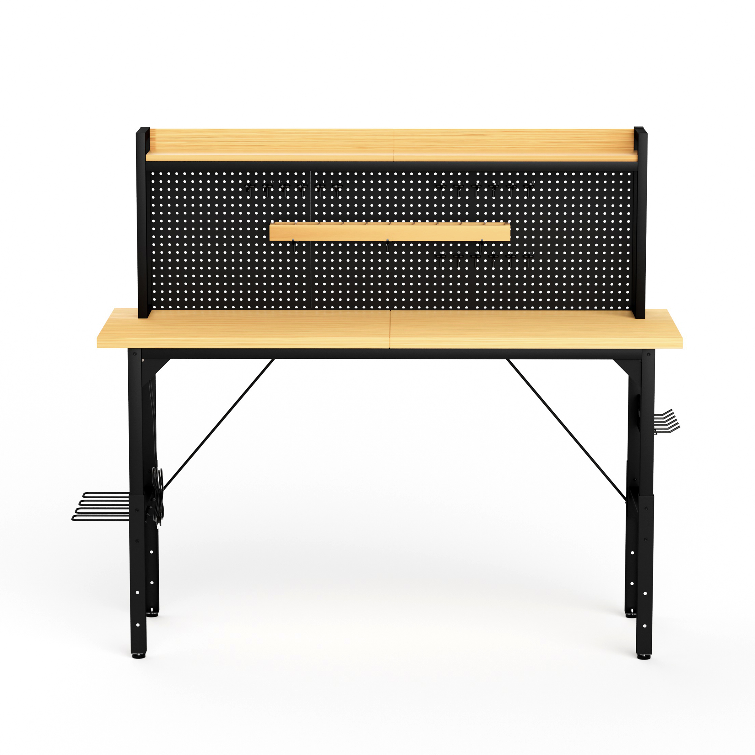71" Adjustable Rolling Workbench with Pegboard, 1600 lb Capacity, AC Outlets, USB Ports & 18 Hooks, Natural