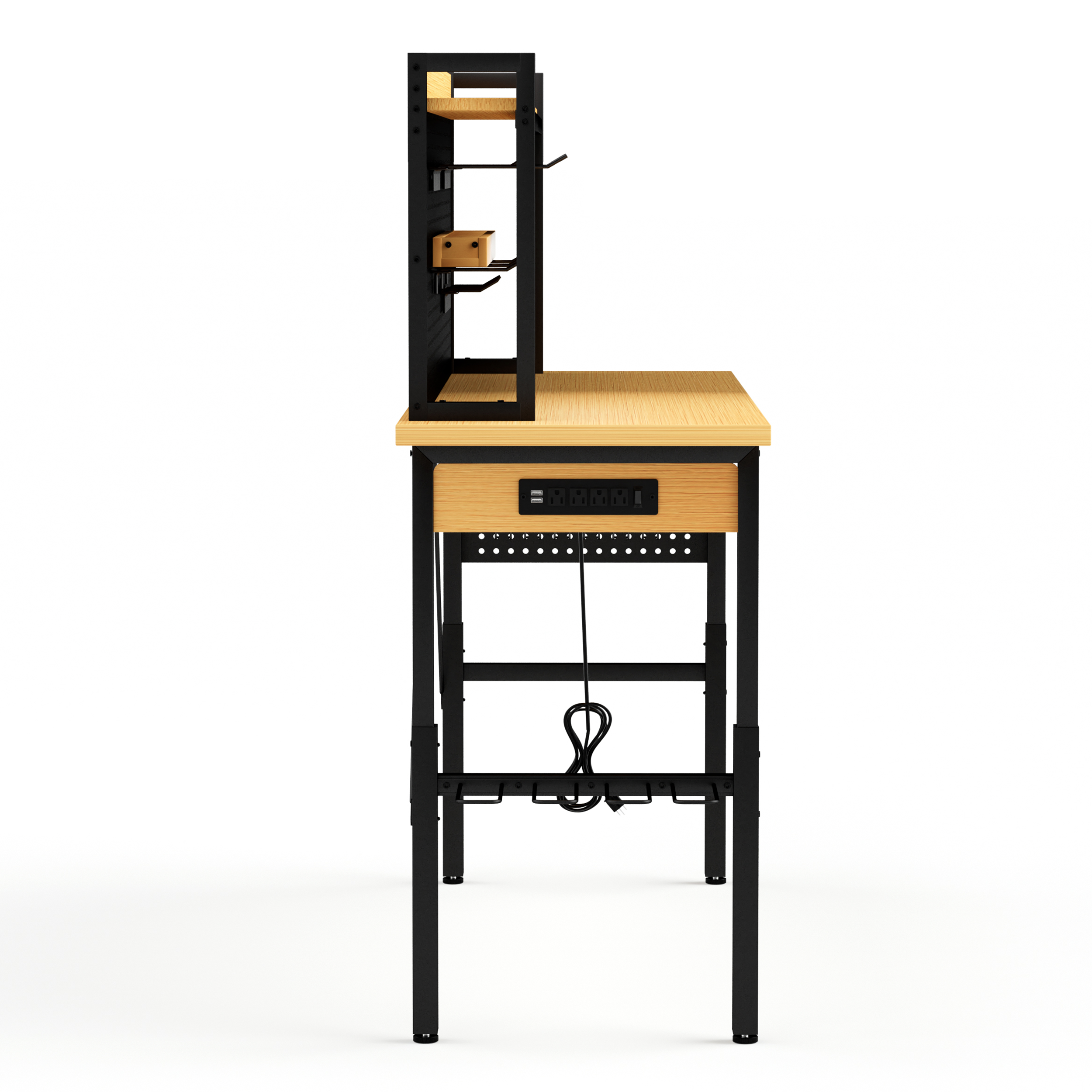 71" Adjustable Rolling Workbench with Pegboard, 1600 lb Capacity, AC Outlets, USB Ports & 18 Hooks, Natural