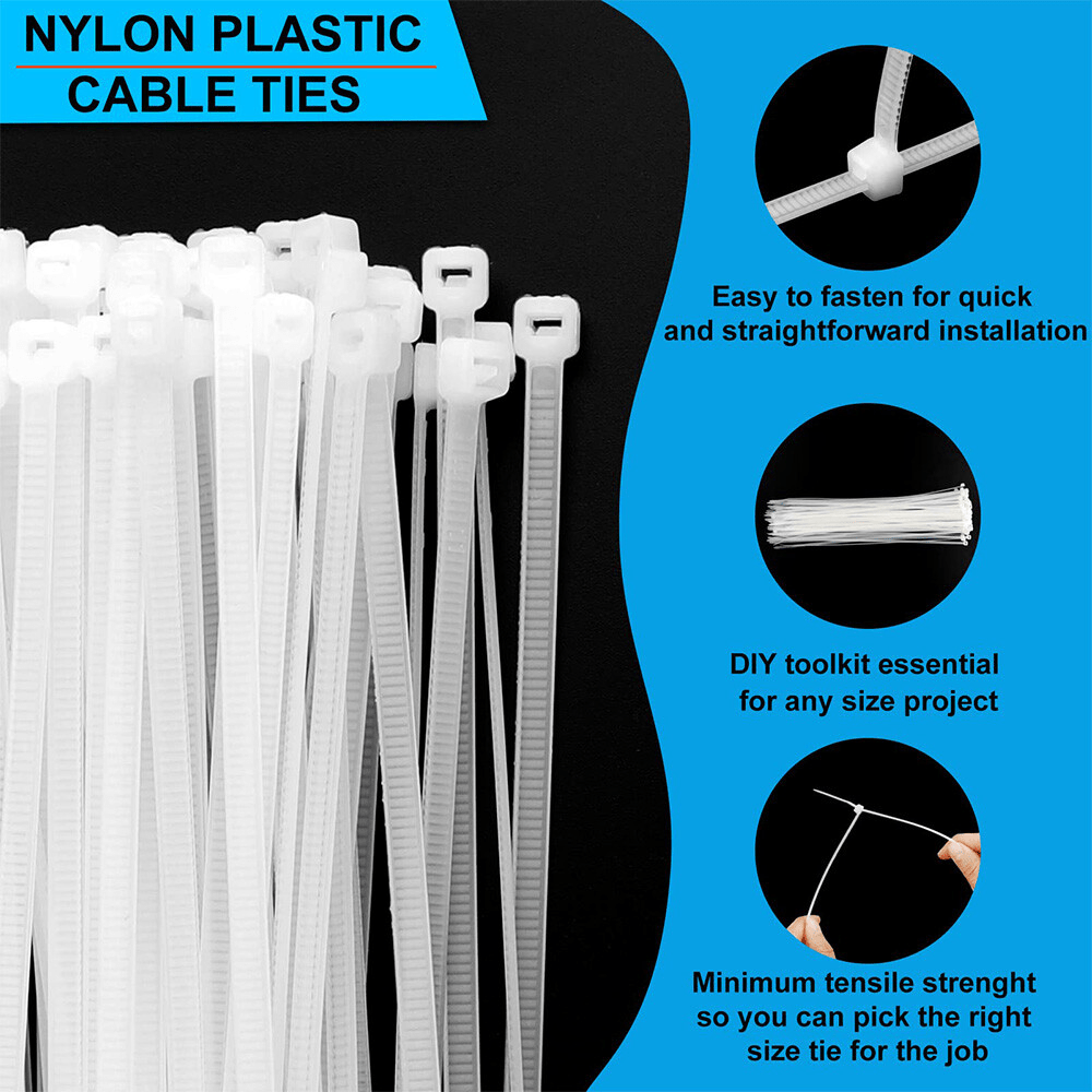 60 - 500mm Length Cable Ties Nylon Zip Tie Self - locking Best Quality White/Black - HomeDIYer