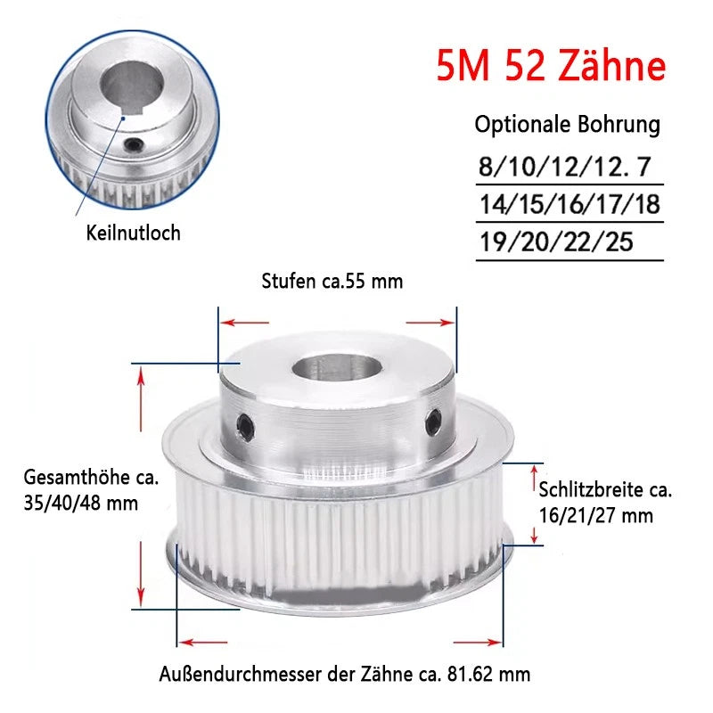5M Zahnrad Pulley Riemenscheibe 48-80T Zahnriemenrad für 15/20/25mm Zahnriemen