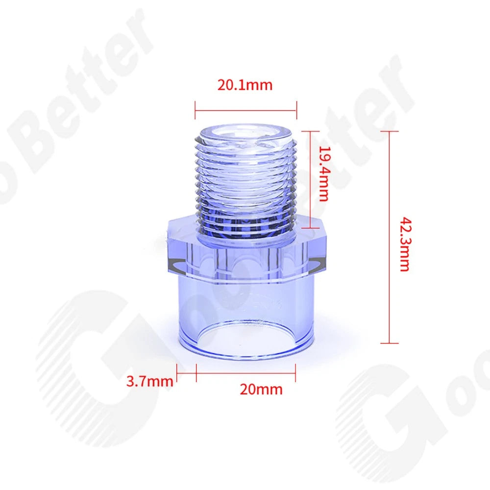 Transparent PVC Rohr Übergangsnippel Klebemuffe x Außengewinde Fittings 20-63mm
