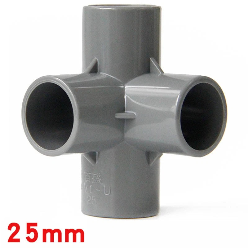PVC 4-Wege Grau Winkel 90° Rohr-Fittings Klebefittings Muffen 20 25 32 40 50mm
