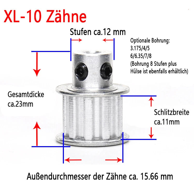 XL 10-100 Zähne Riemenscheibe Zahnrad 10T-100T Pulley für Zahnriemen 10mm Breite