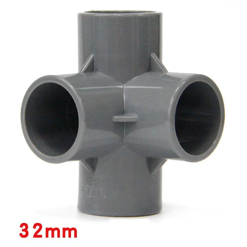 PVC 4-Wege Grau Winkel 90° Rohr-Fittings Klebefittings Muffen 20 25 32 40 50mm