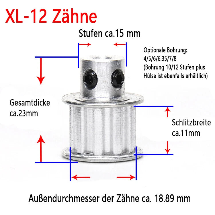 XL 10-100 Zähne Riemenscheibe Zahnrad 10T-100T Pulley für Zahnriemen 10mm Breite