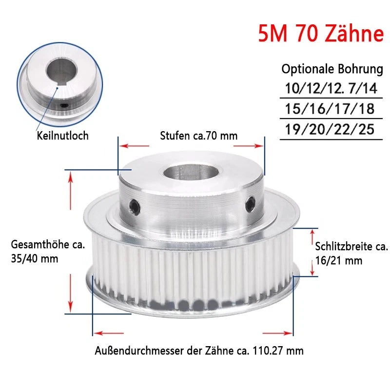 5M Zahnrad Pulley Riemenscheibe 48-80T Zahnriemenrad für 15/20/25mm Zahnriemen