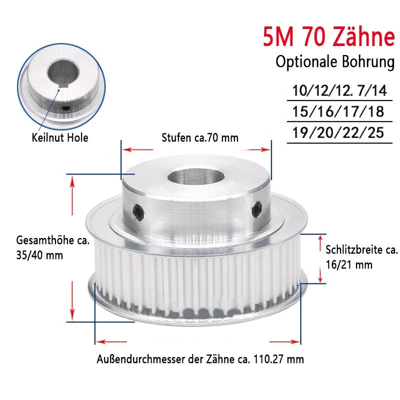 5M Riemenscheibe 35-80 Zähne Zahnrad Pulley für 15mm 20mm 25mm Breite Zahnriemen