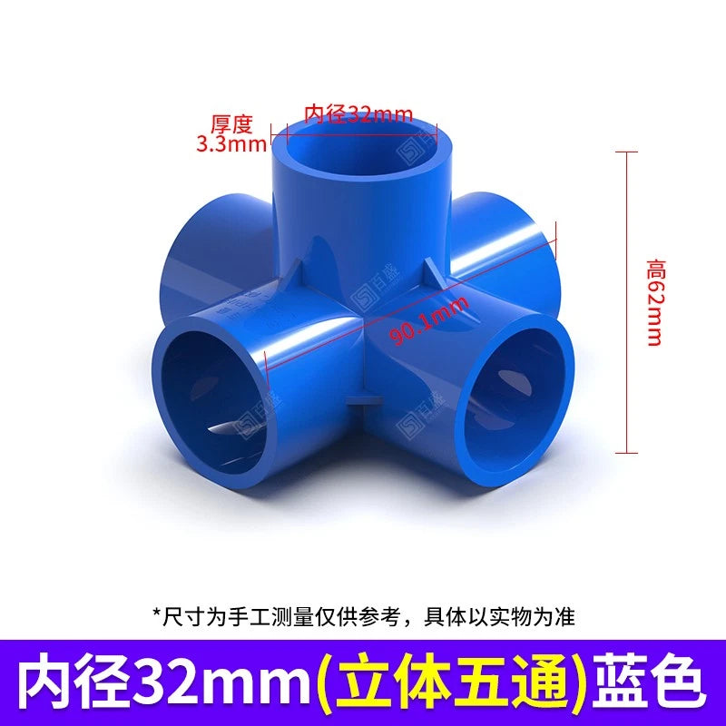 PVC 5 Wege Winkel Rohr Fittings 20mm-50mm Klebefittings Muffen Weiß Blau Grau