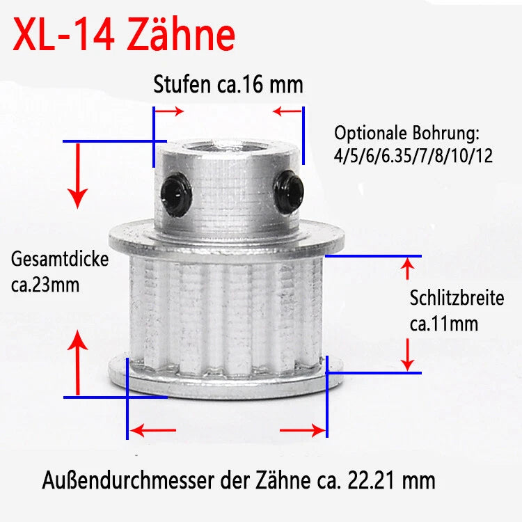 XL 10-100 Zähne Riemenscheibe Zahnrad 10T-100T Pulley für Zahnriemen 10mm Breite