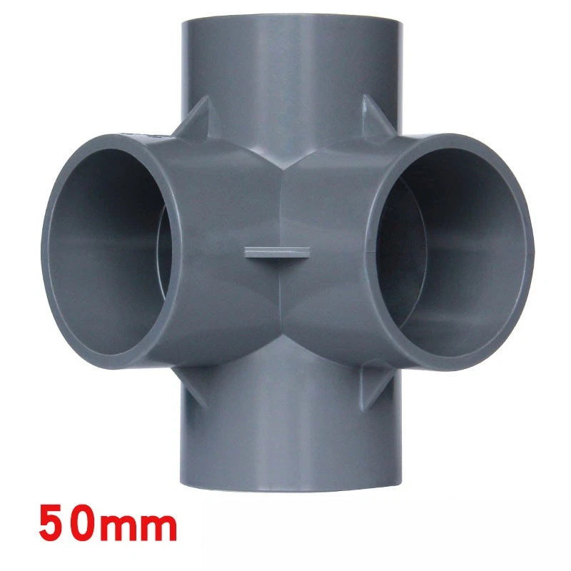 PVC 4-Wege Grau Winkel 90° Rohr-Fittings Klebefittings Muffen 20 25 32 40 50mm