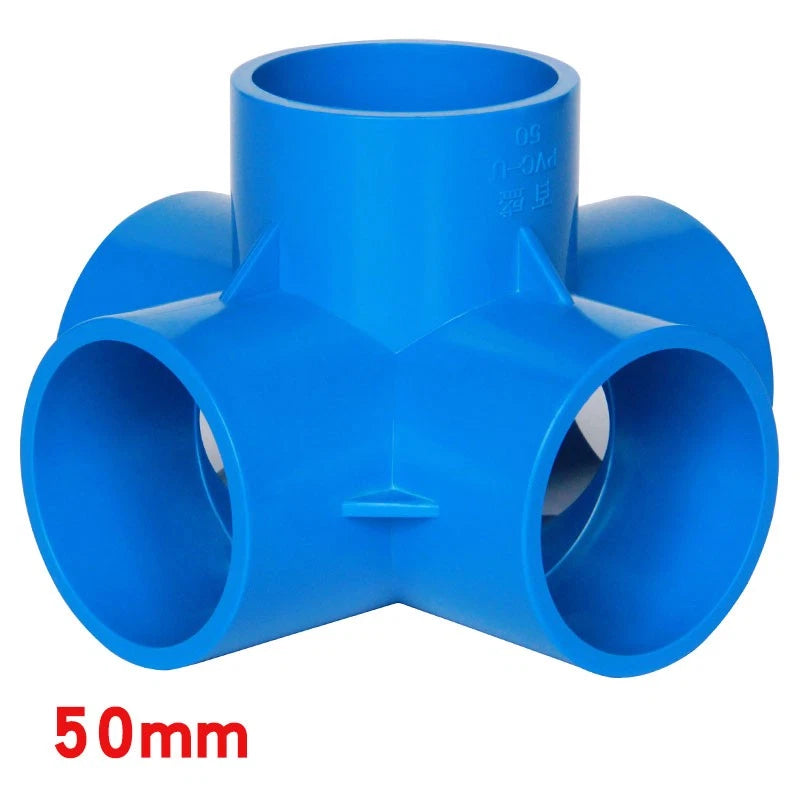 PVC 5-Wege Winkel 90° Rohr-Fittings Klebefittings Muffen Blau 20 25 32 40 50mm