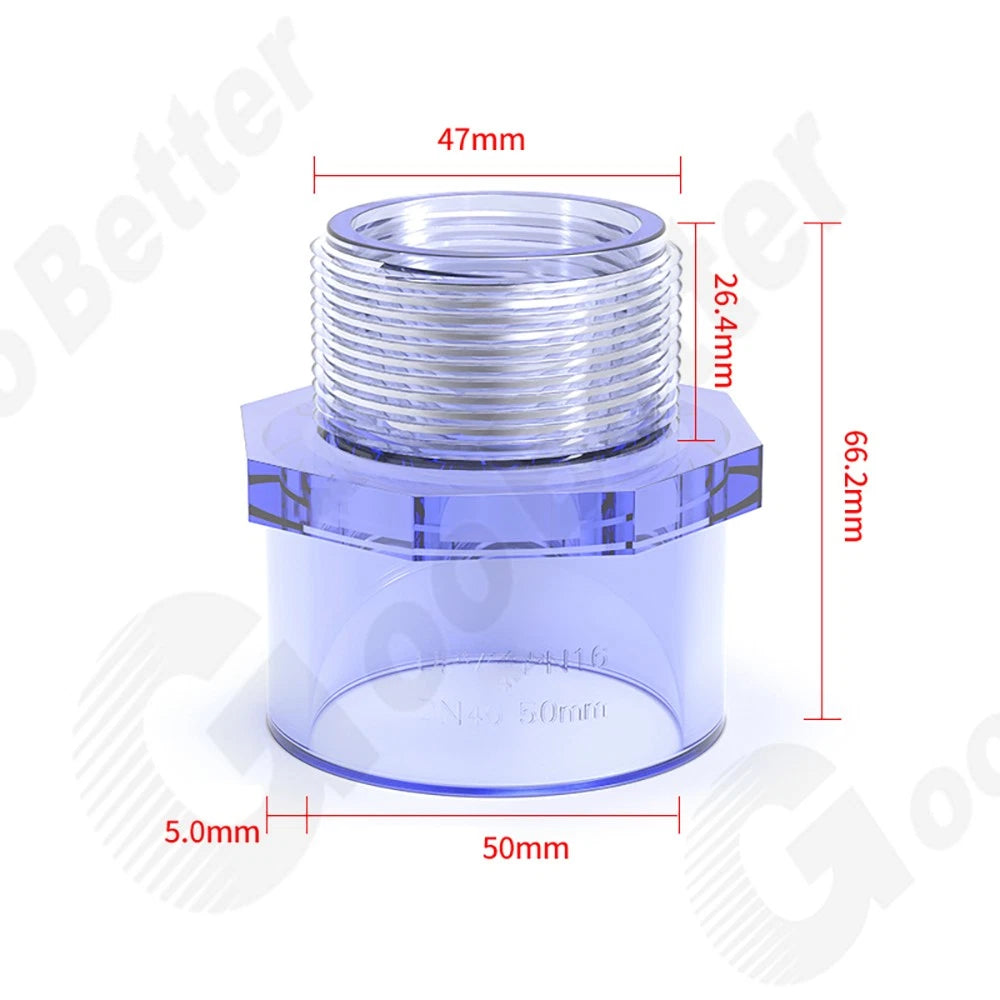 Transparent PVC Rohr Übergangsnippel Klebemuffe x Außengewinde Fittings 20-63mm