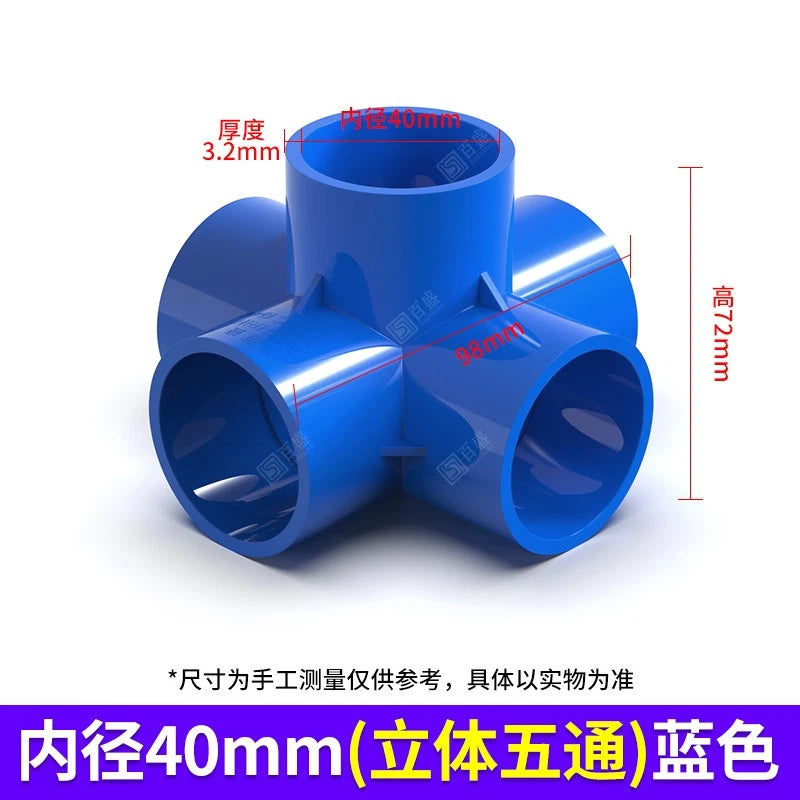 PVC 5 Wege Winkel Rohr Fittings 20mm-50mm Klebefittings Muffen Weiß Blau Grau