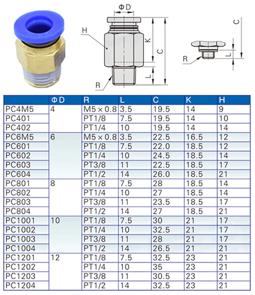 Push-to-Connect Pneumatic Fittings — Air & Water Tube Quick Release Connectors