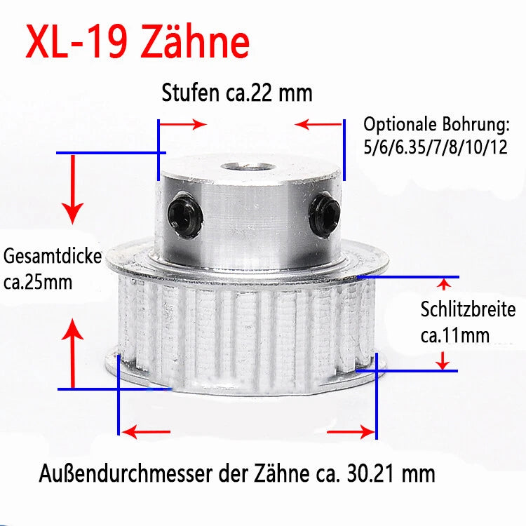 XL 10-100 Zähne Riemenscheibe Zahnrad 10T-100T Pulley für Zahnriemen 10mm Breite