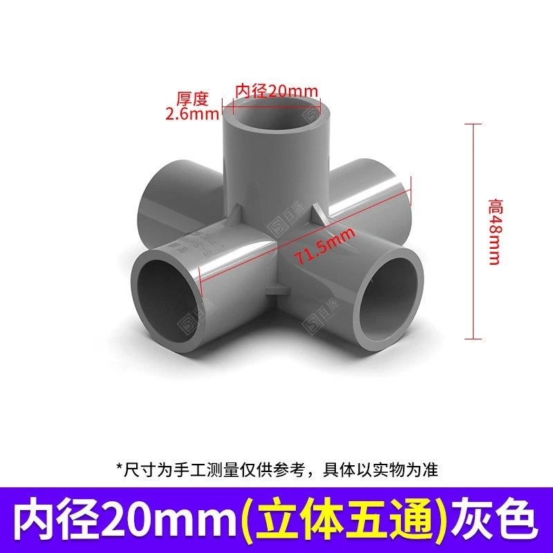 PVC 5 Wege Winkel Rohr Fittings 20mm-50mm Klebefittings Muffen Weiß Blau Grau